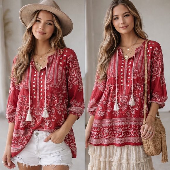 ethnic by outfitters Tops - Red Bohemian Women's Blouse